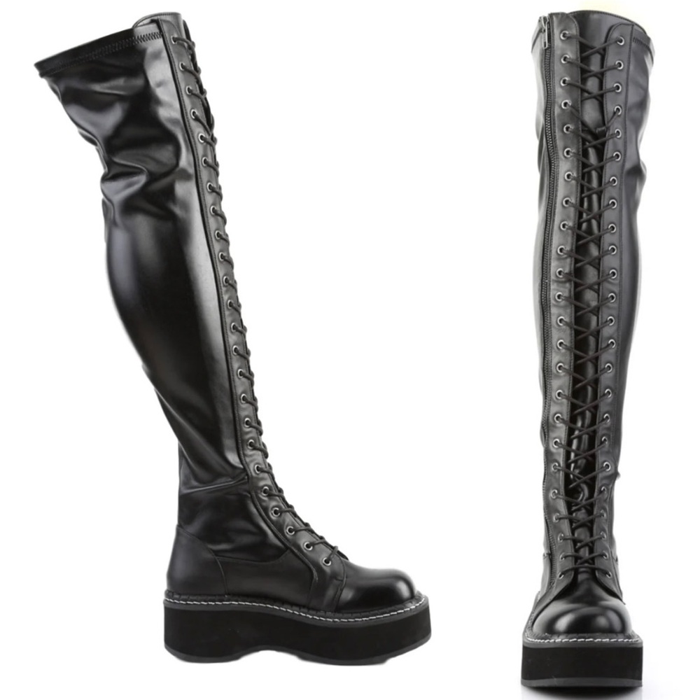 NIB Demonia Emily Black Thigh-High Boots